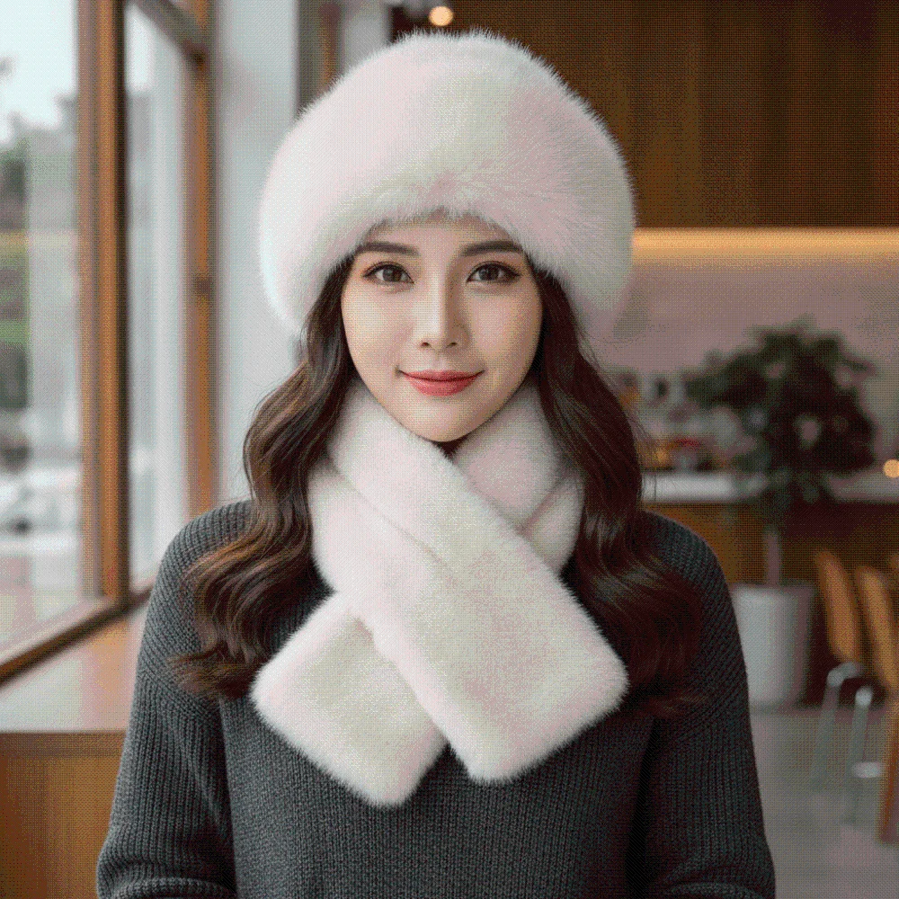 Fur Oufit Cap Thickened Cossack Hat Set Windproof Thermal Faux Mink Headwear Furry Premium Russian Style Beanie Travel