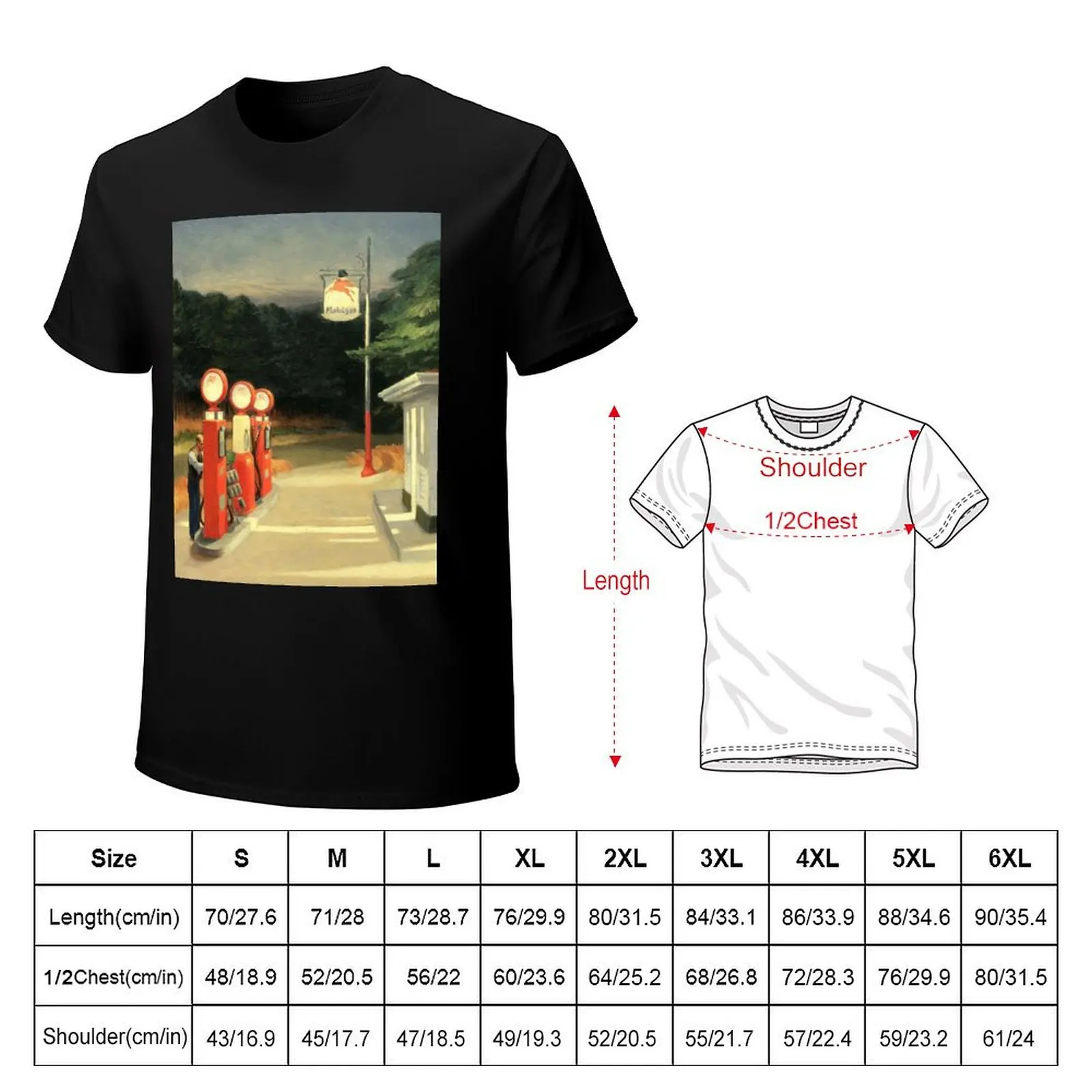 Edward Hopper Poster - Gas, 1940 - Edward Hopper Poster - Artistic Printing T-Shirt Sports Basic Short Sleeve T-Shirt