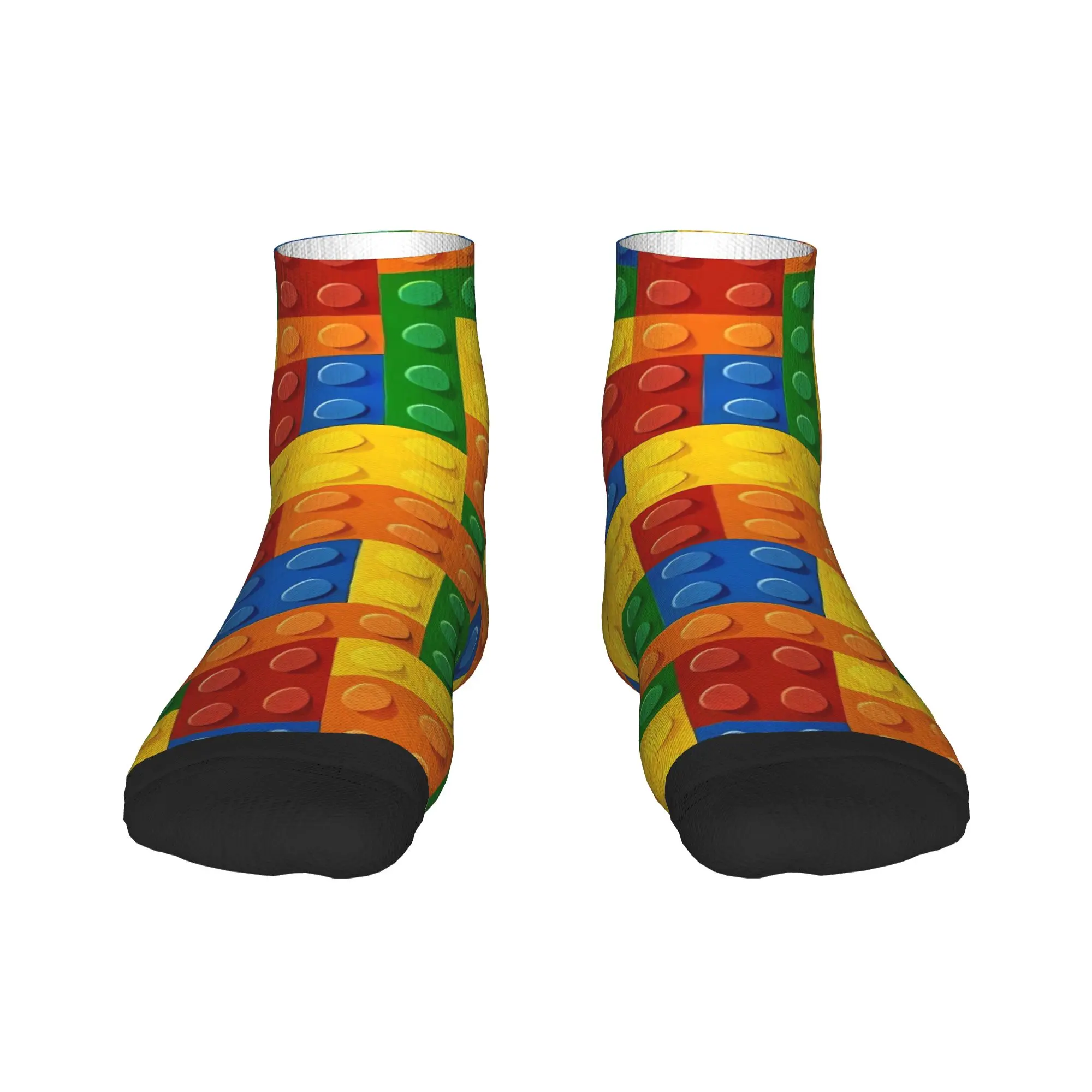 Classic Color Building Blocks Pattern Ankle Socks Men's Quality Harajuku Sock Summer Running Sports Non Slip Graphic Socks Gift