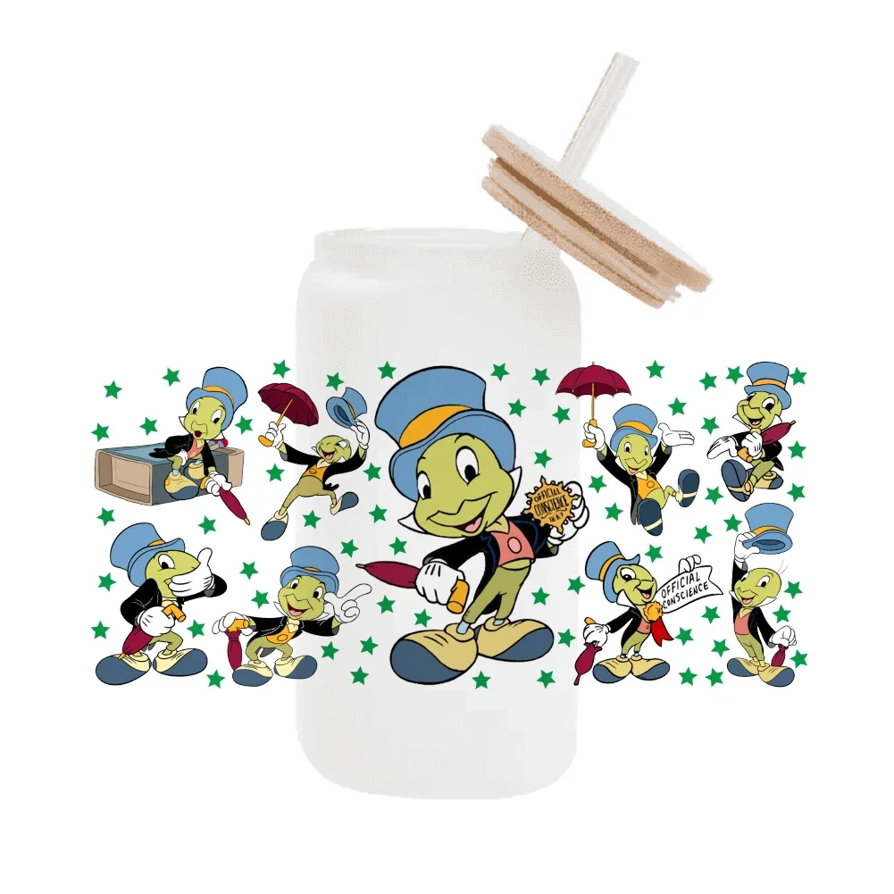 Pinocchio Disney Cartoon für Libbey 16oz Can Glass 3D Wasserdicht UV DTF Kaffeedose Wrap Libbey Glass Wrap