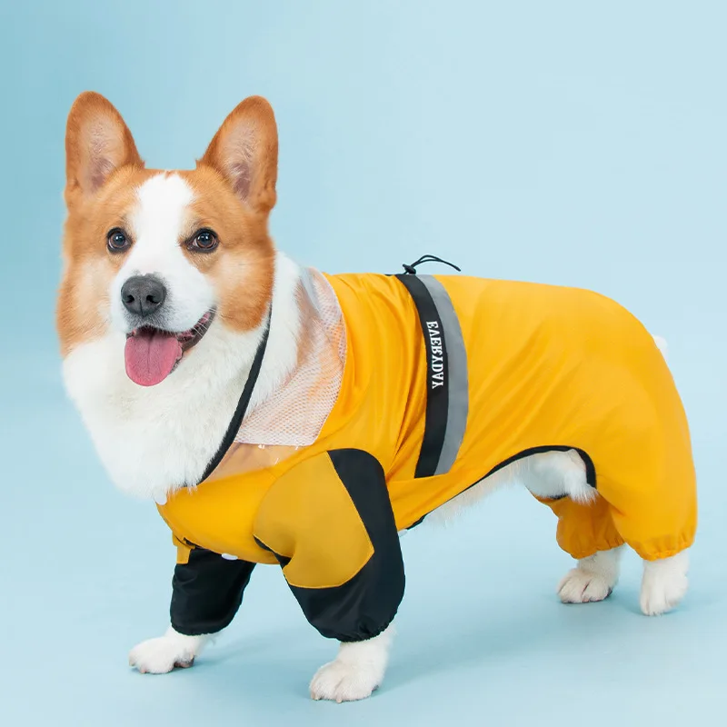 Jumpsuits Raincoats Corgi Pet Clothing Dogs Waterproof for Dog Clothes Costume All Inclusive Spring Yollow Boy Girl Collar Perro