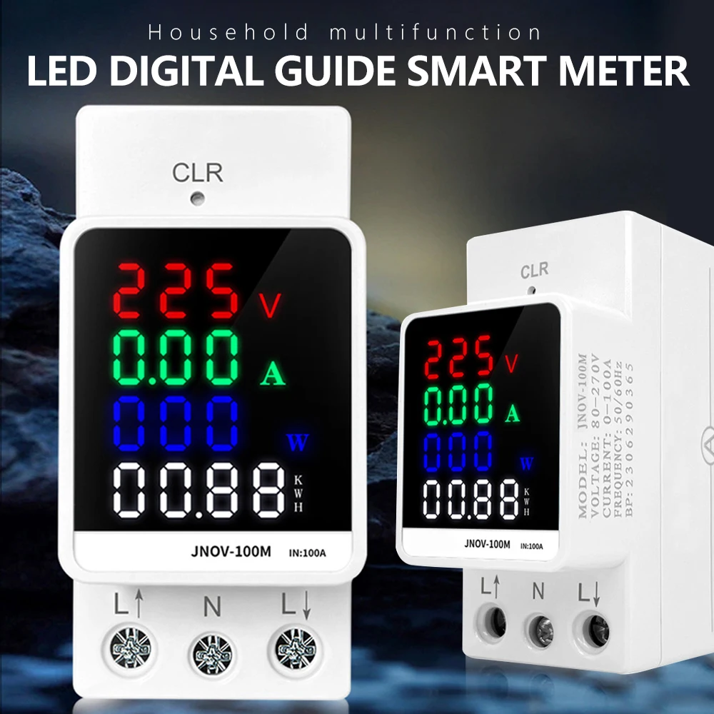 Din Rail Digital AC Voltmeter Ammeter Multi-function Color Screen Voltage Current Electricity level Power Meter AC 70~270V 100A