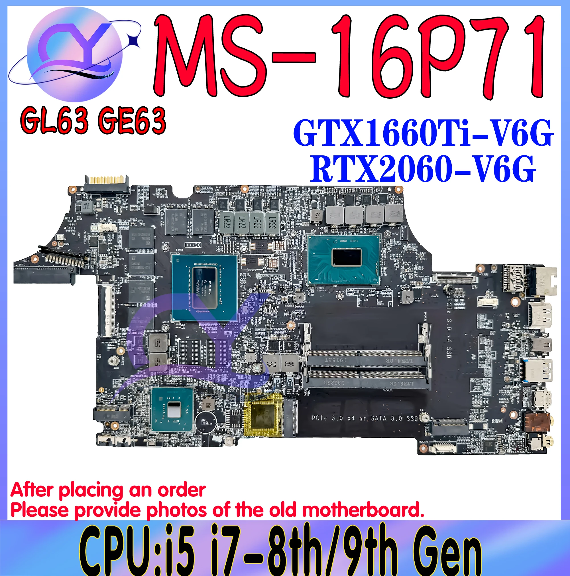 

MS-16P71 Mainboard For MSI MS-16P7 GL63 GL73 GE73 8SF-041CN Laptop Motherboard With i5 i7-8/9th E1-2176M GTX1660 RTX2060 RTX3000