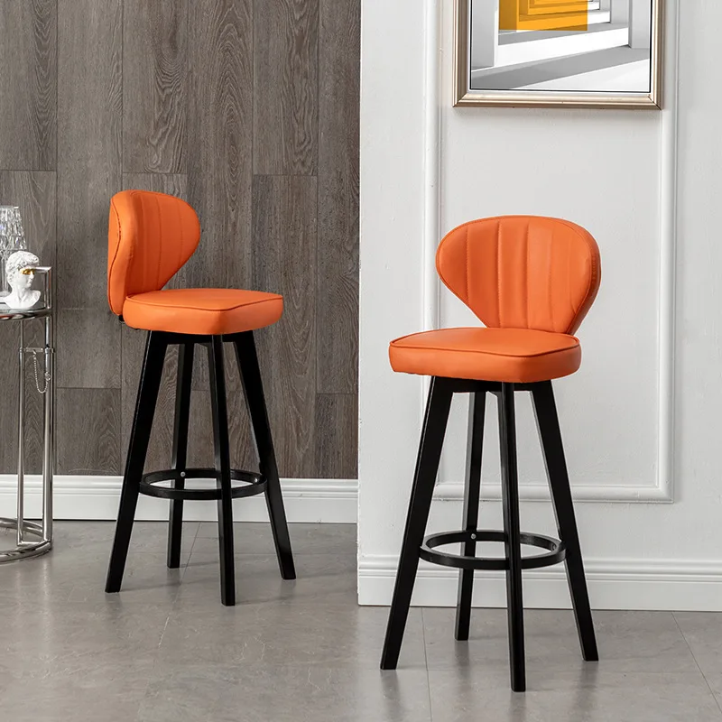 

Solid wood bar chair backrest high-footed wooden stool front desk milk tea shop table chair bar chair modern simple light luxury