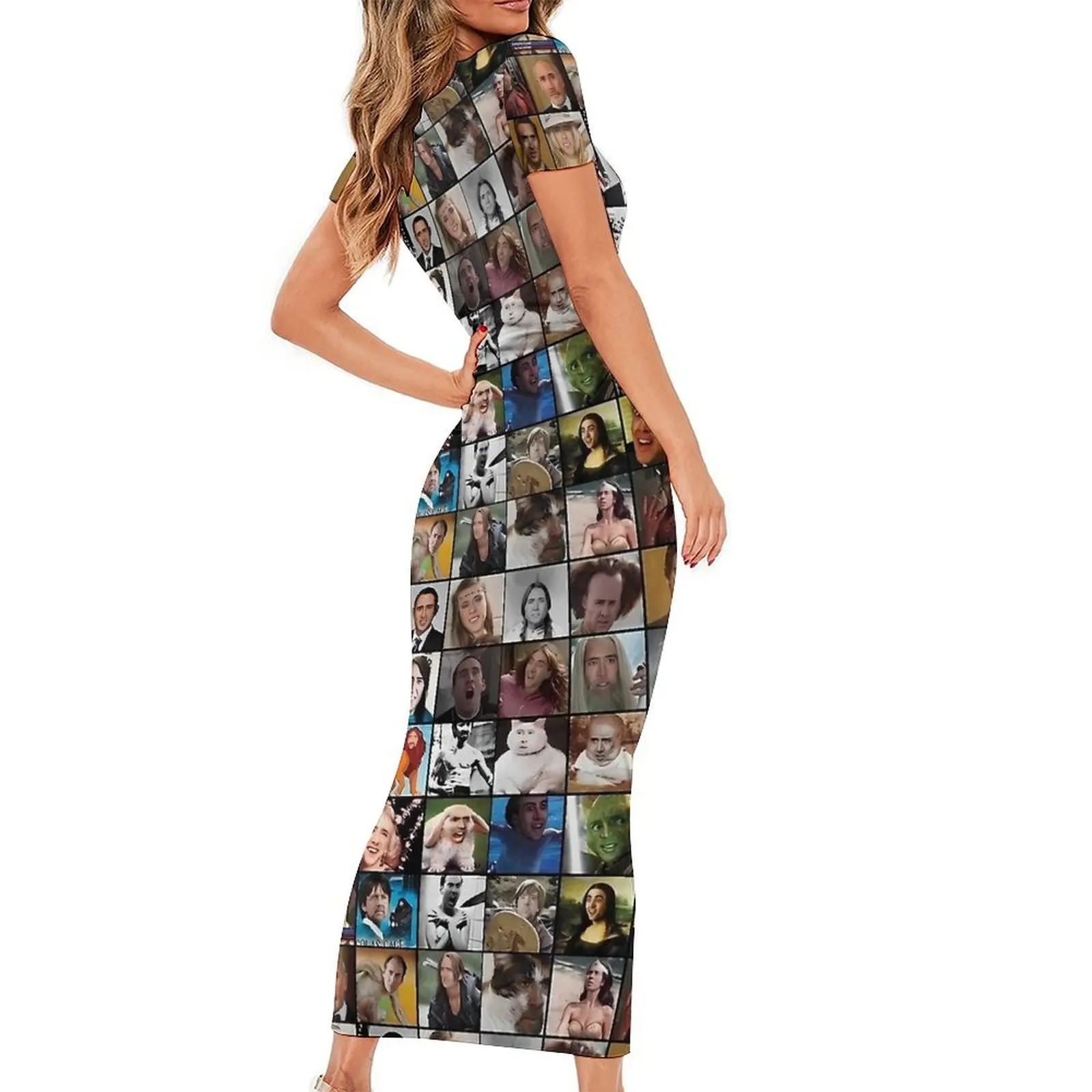 Nicholas Cage Pattern Dress Krótki rękaw Modne sukienki maxi Letnia estetyczna graficzna obcisła sukienka Duży rozmiar