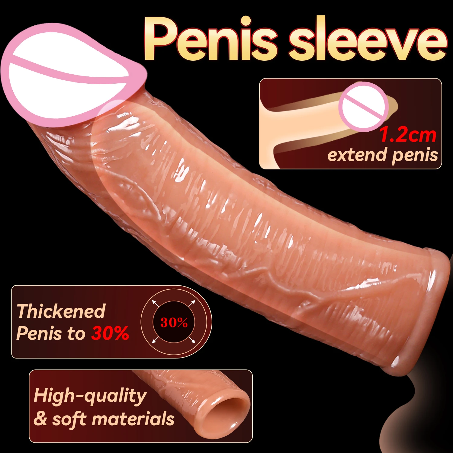 Penis Enlargement for Men Sleeve Cock Ring Delay Ejaculation Penis Extender Condom Lock Ring Sex Toys Artificial Penis Training