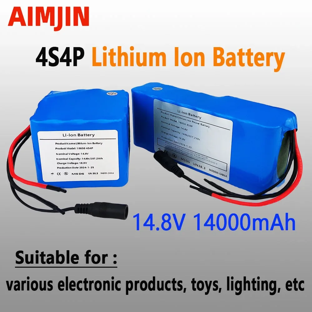 

18650 Li-iom Battery Pack 4S4P 14.8V 14000mAh with 5A BMS for Night Fishing Lamp Heater Miner's Lamp Amplifier