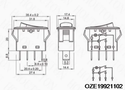 DJO4 250V 16A Oven Boat Switch with Oval Design and Illuminated 4-Pin 2-Position Toggle - For Reliable Performance 1pc