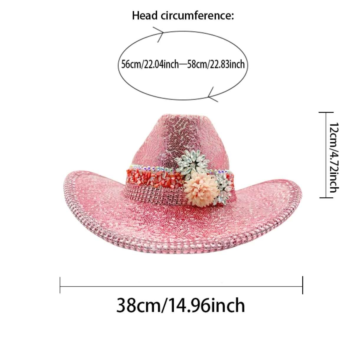 HongLuan Glitter Costume Hat Adult & Cowboy Hats Rhinestone for Woman, Cowboy Cosplay Female Accessories & Cowgirl Cap