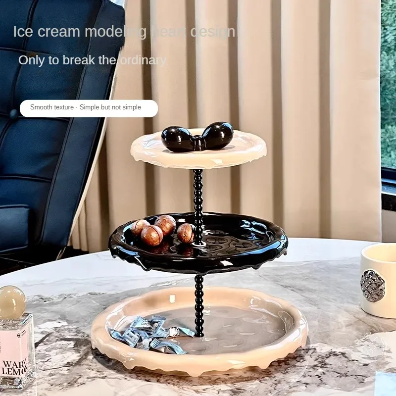 Ceramic double-layer fruit plate, household living room tray, snack snack candy display plate, new light luxury high-end