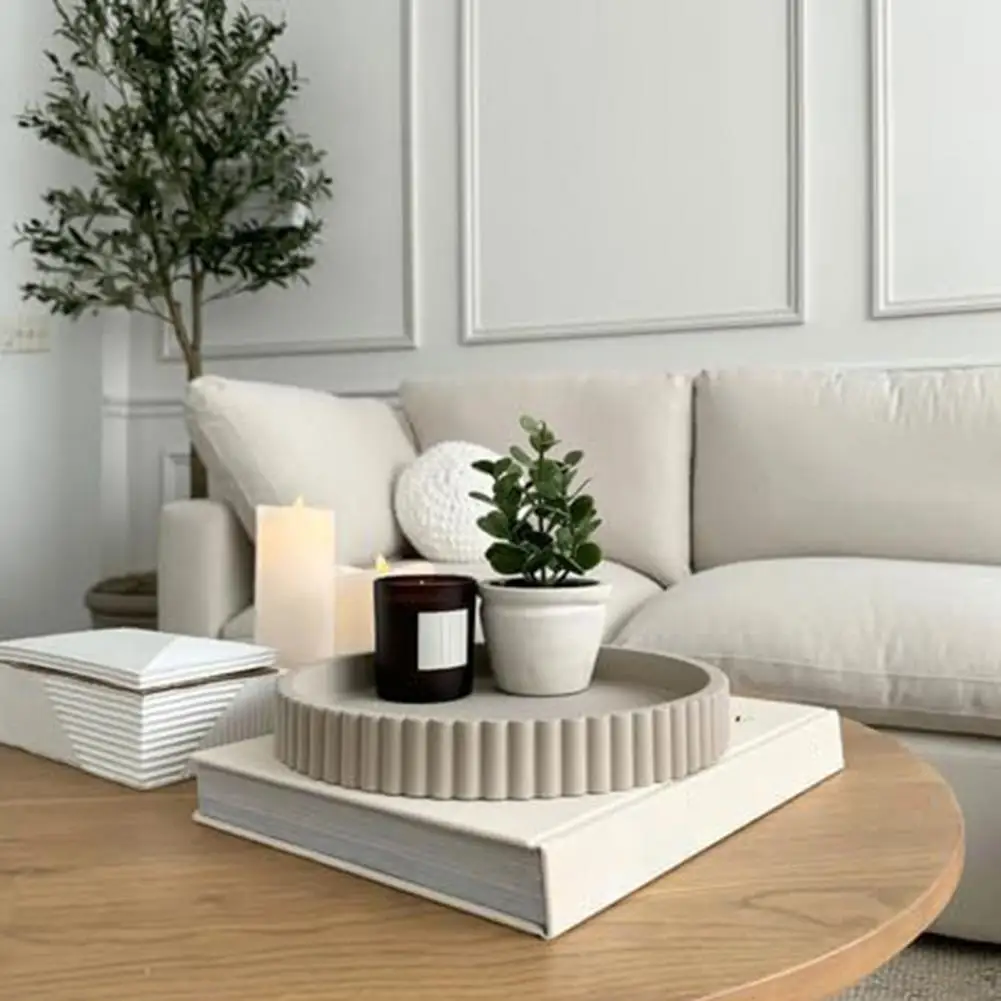 

White Decorative Tray Sleek Resin Centerpiece Elegant Resin Round Decorative Tray Set for Coffee Table Centerpiece for Tabletop