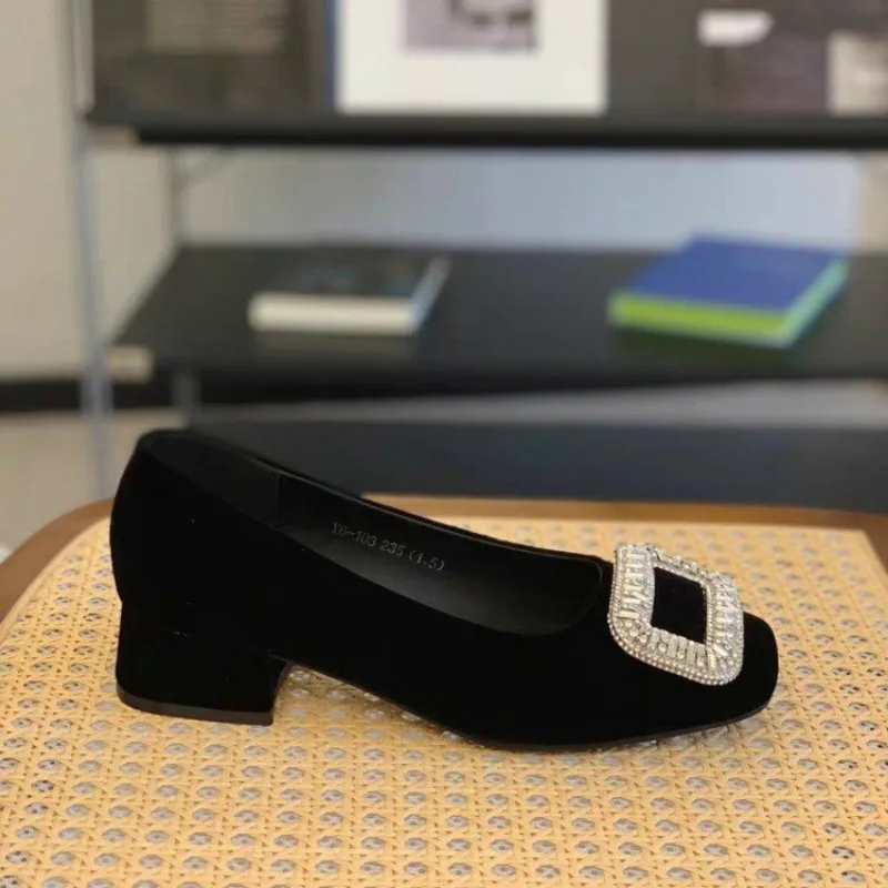 

High Heel Women's Thick Heels 2026 Autumn New Fashion Versatile Sexy Korean Edition Rhinestone Square Head Single Shoe Women