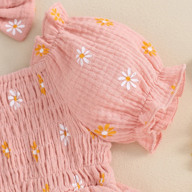 Robe à manches courtes pour bébés filles, combinaison florale avec bande de sauna, tenue d'été pour nouveau-né