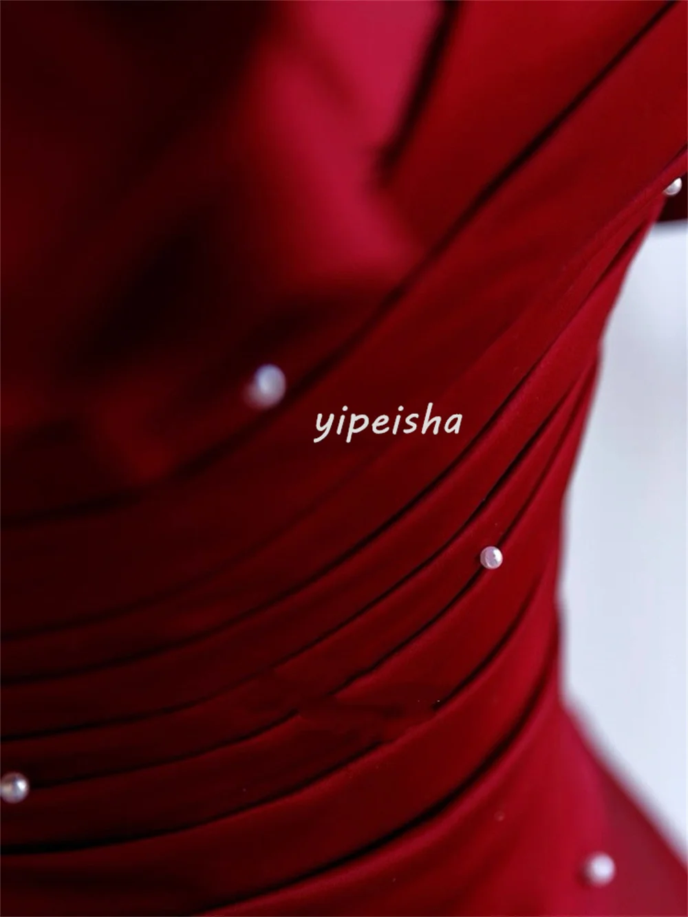 ที่กําหนดเองคุณภาพสูง Charmeuse Pearl Ruched A-Line V คอชุดยาว Bespoke โอกาสชุดสไตล์โมเดิร์นอย่างเป็นทางการ