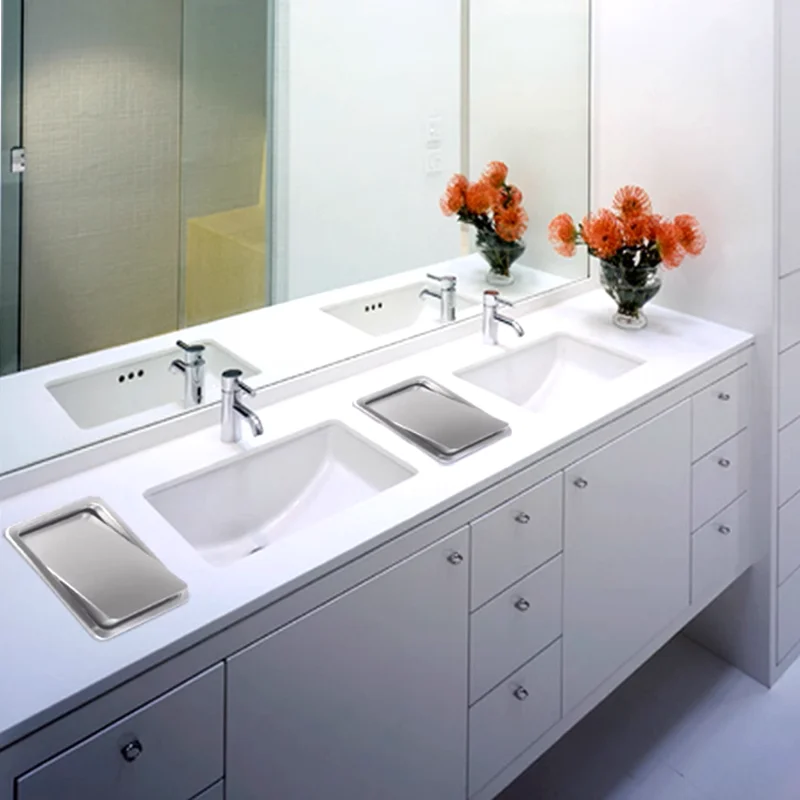 1Pc Square Rectangular Circular SUS304 Counter Mount Trash Swing Lid Cover Gold Black White