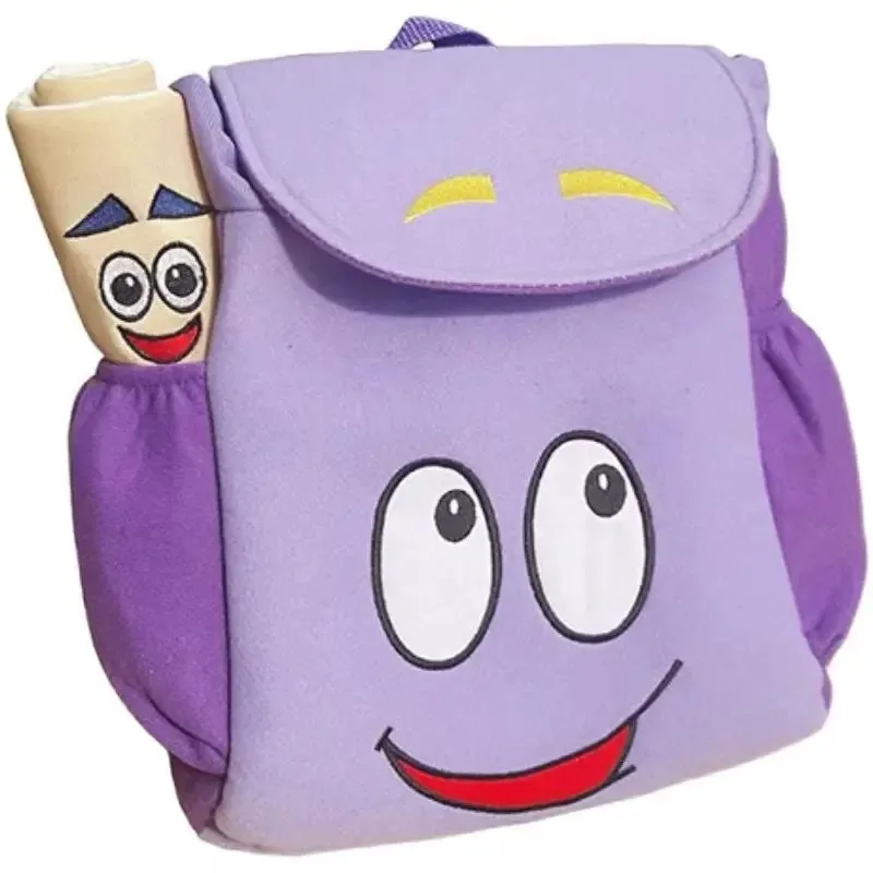 Cartoon-Rucksack „Dora The Explorer“ mit süßem Lächeln-Gesicht, Schultasche für Schüler mit Federmäppchen, lila Canvas-Tagesrucksack, Geschenk