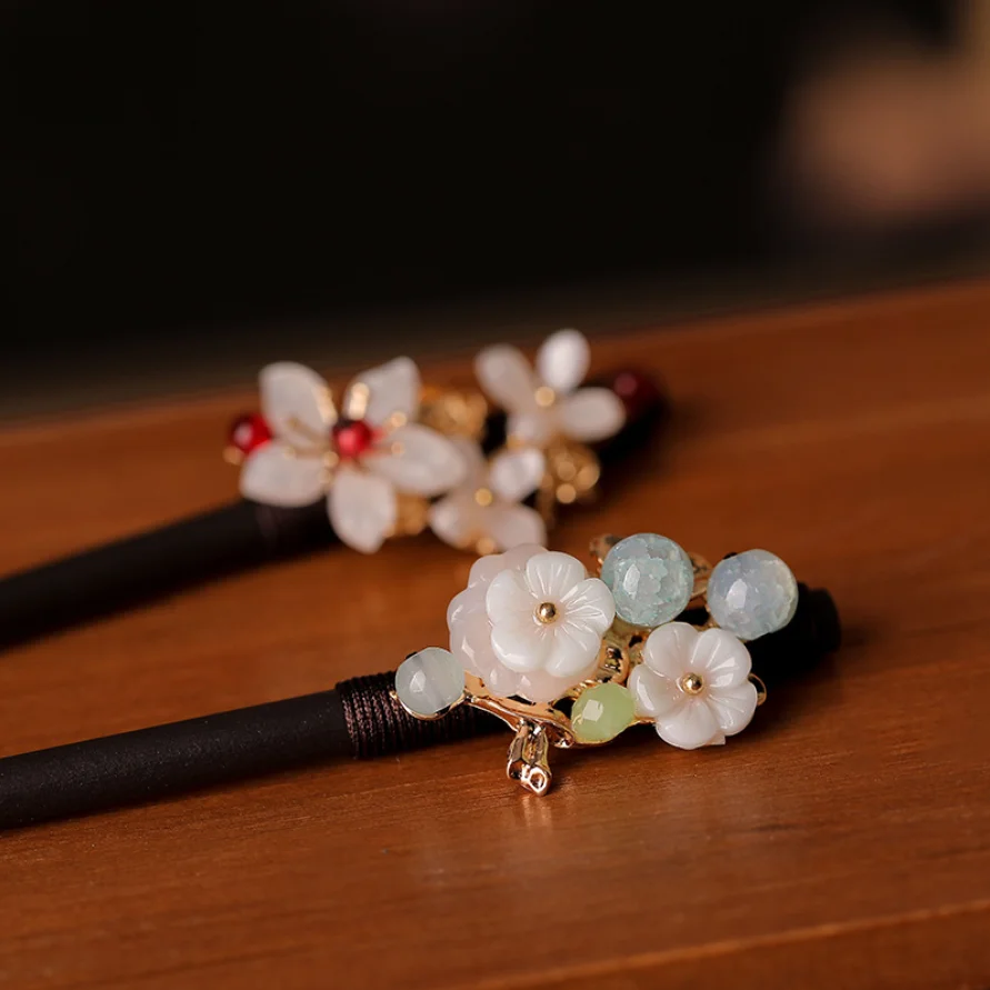 Retro Flower Hair Forks Long Tassels Wooden Hair Sticks Pearls Bead Step Shake Chinese Wedding Bridal Hairpins Clips Jewelry