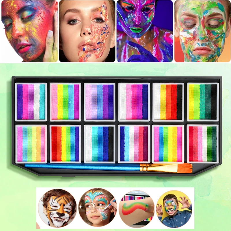 

12 Colours Water-Soluble Rainbow Palette Face Body Paint Halloween Stage Body Paint Pigments Face Makeup for Adults and Kids