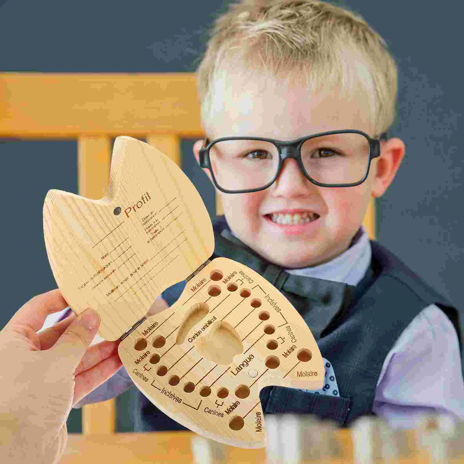 Caja de preservación de dientes de bebé para niños, almacenamiento de dientes francés, bandeja Dental, soporte, recuerdo de madera, recién nacido