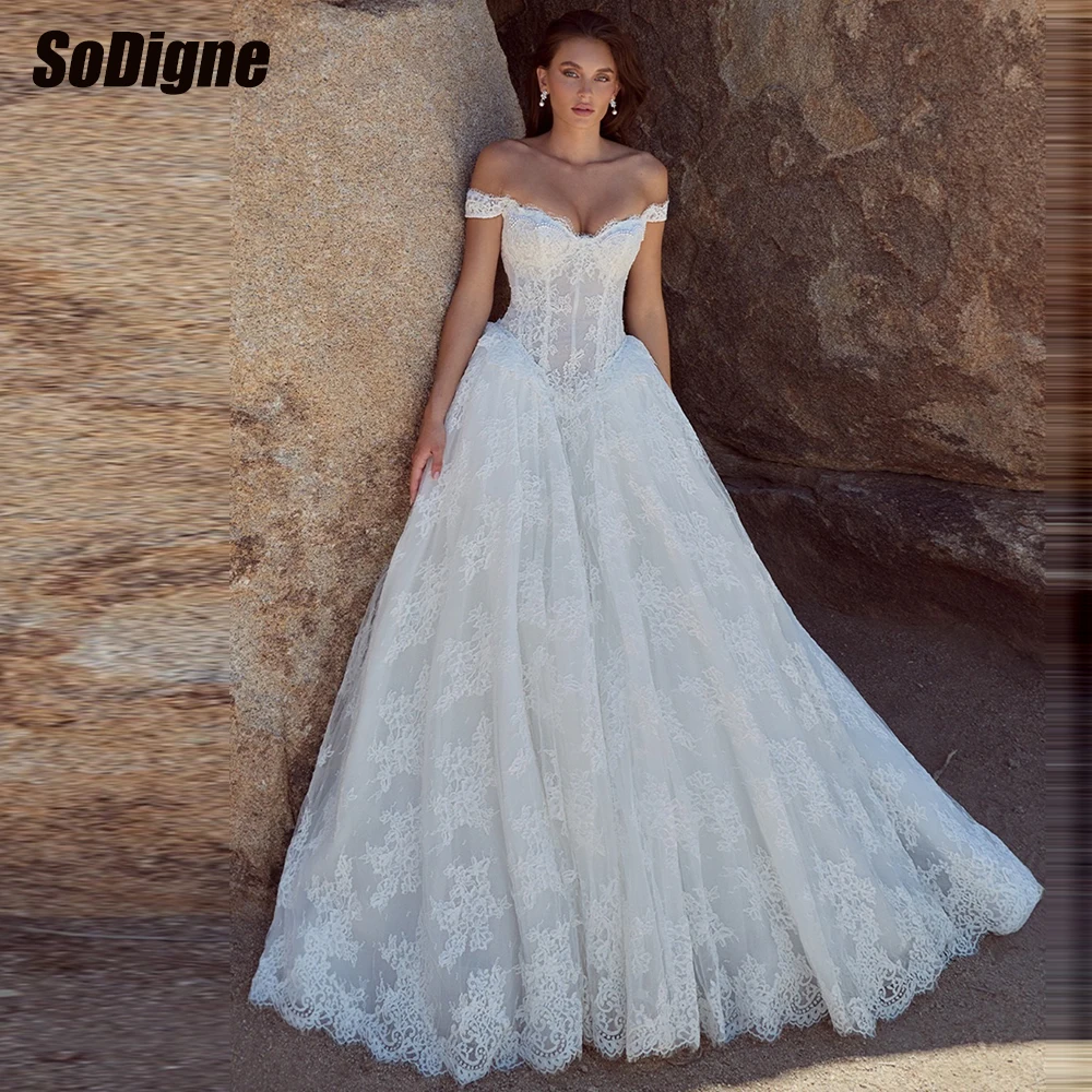 

SoDigne A-line Lace Wedding Dress Off Shoulder Sleeveless Bride Dresses 2026 Boho Bridal Gowns vestidos de novia Customized