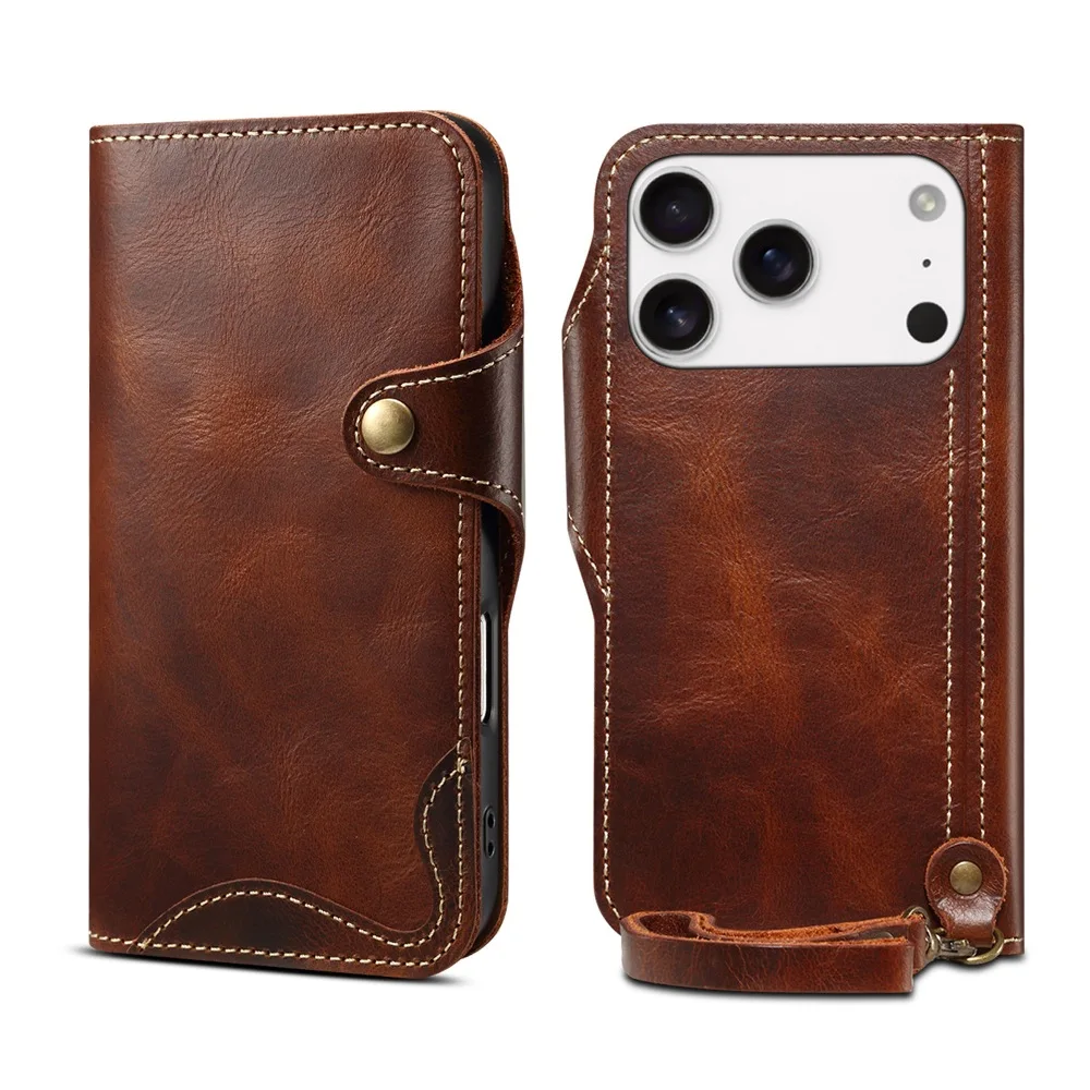 

Side Magnetic Genuine Leather Flip Phone Cover for iPhone 17 Air 16 15 14 13 12 11 Pro Max 7 8 Plus with Wallet Card Case Slots