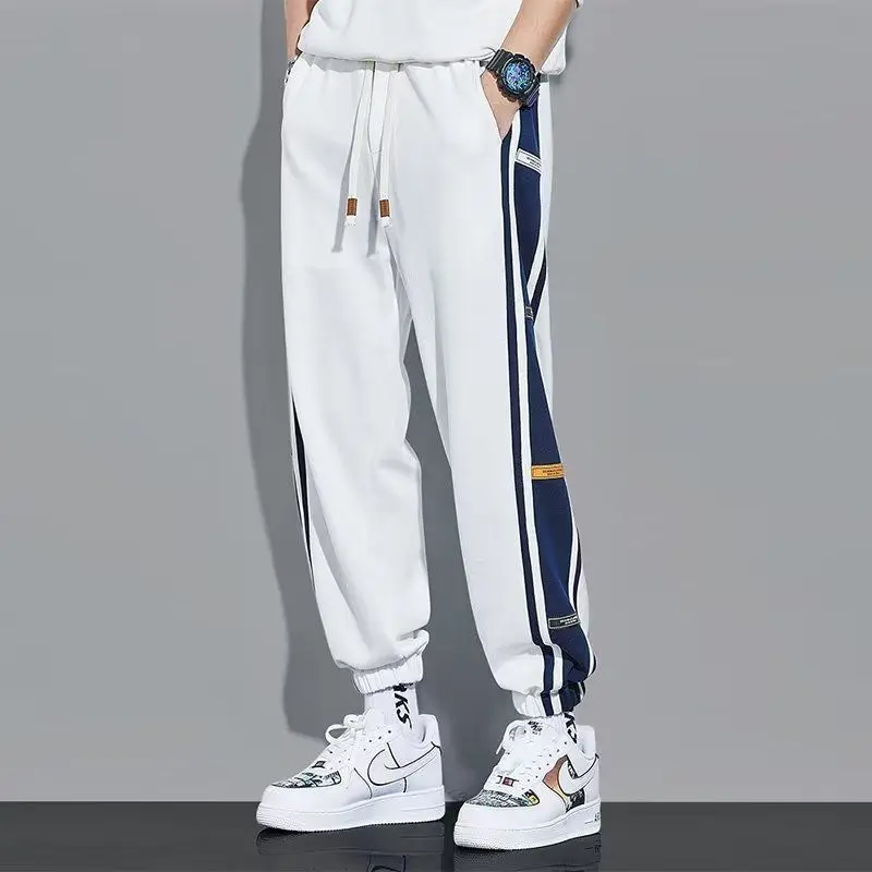 Koreon Harajuku Men Striped Sweatpants Spring Summer Elastic Waist Baggy Big Size Male Student Casual Harem Sports Trousers 5XL