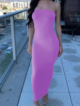 Summer Women's Sexy Sleeveless Chest Wrapped Long Beach Dress 4