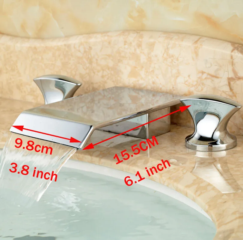 

Vidric Bright Chrome Waterfall Bathroom Tub Sink Mixer Faucet Dual Handle Square Waterfall Spout Washing Basin Taps