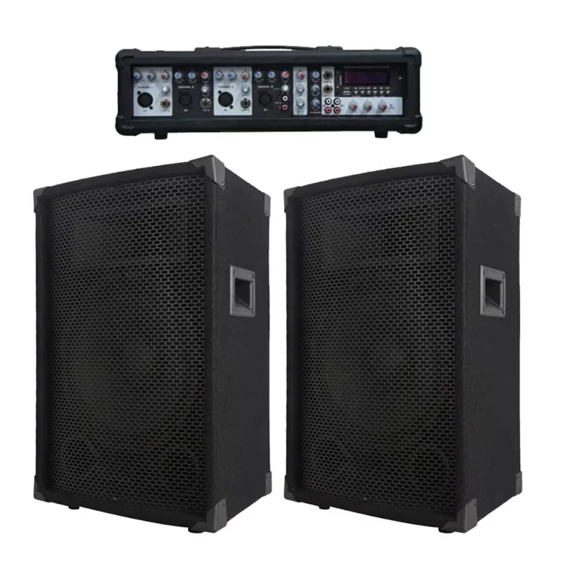 Audio profesional 1200W 2X15 "Subwoofer sistema de altavoces PA mezclador alimentado de 4 canales caja de sonido Bocina Parlant