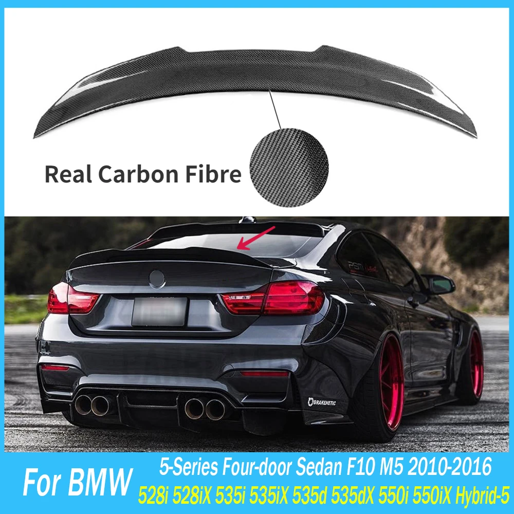 PSM Style Real Carbon Fibre Rear Wing Trunk Spoiler Wing Lip Diffuser Top Wing For BMW 5-Series Four-door Sedan F10 M5 2010-2016