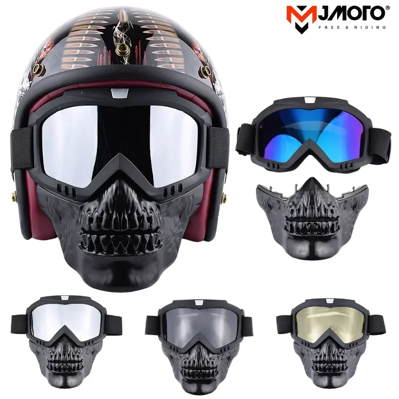 Motorcycle Face Mask for Skull Open Face Helmet Mask Anti-UV Dust-proof Helmets Goggles Vintage Mask Men Balaclava Winter Skiing