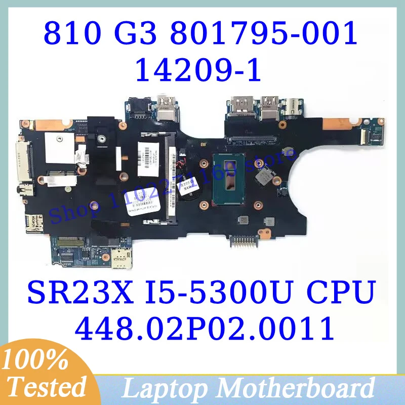 801795-001 801795-501 801795-601 For HP 810 G3 With SR23X I5-5300U CPU 448.02P02.0011 Laptop Motherboard 14209-1 100%Tested Good