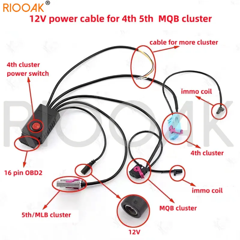 

1set MQB Cluster 12V Power Cable 4th ID48 Key Program Cable 5th Cluster Cable MQB NEC35XX Cable MQB48 Instrument Cable fit VVDI2