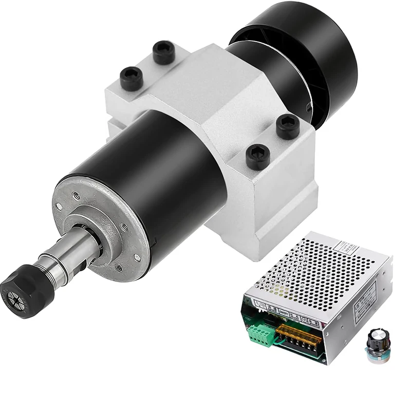 0.5KW Air Cooled Motor ER16 Collet Chuck 12000RPM DC 500W Spindle Motor with Mach3 Adjustable Power Supply + 52mm Clamps