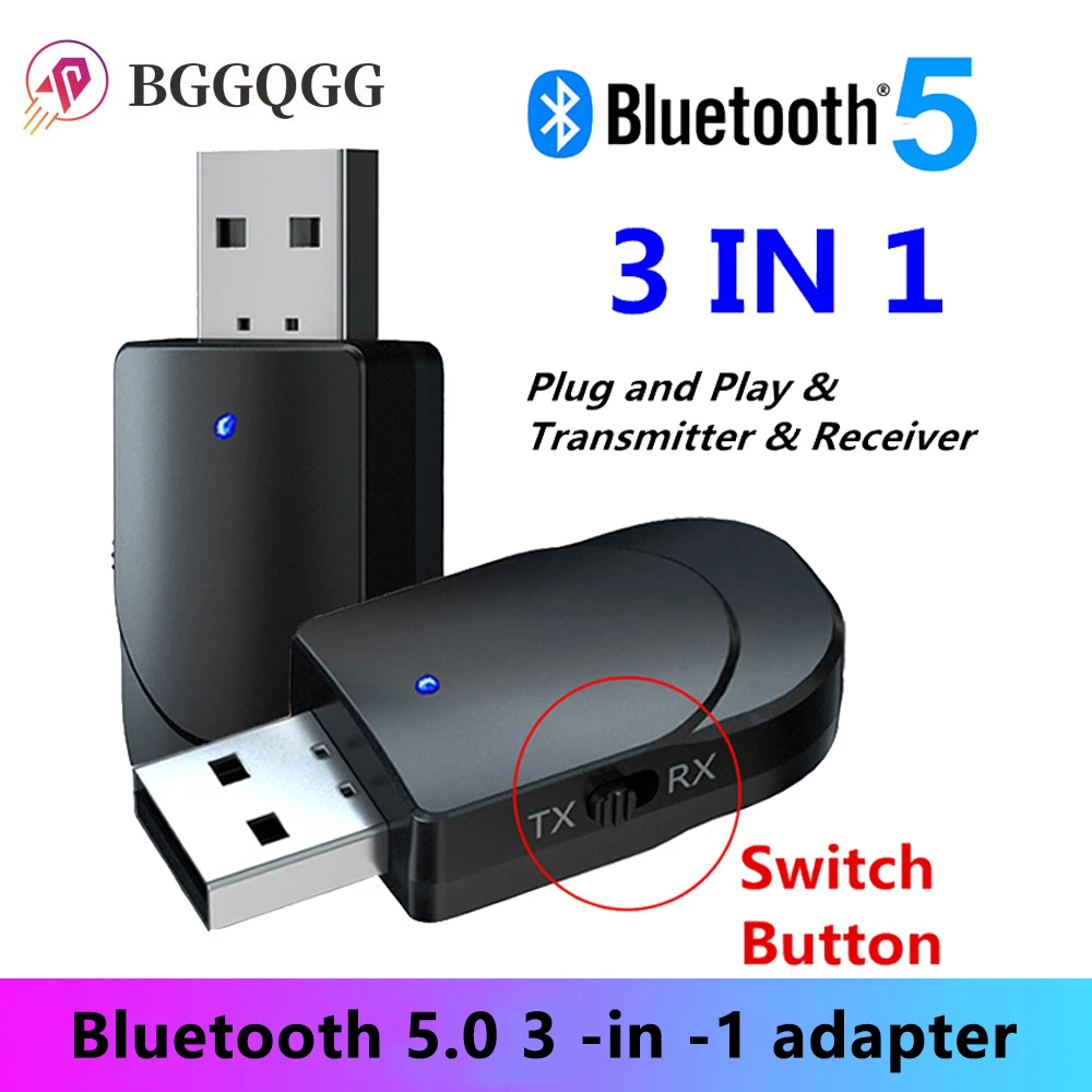 BGGQGG Bluetooth 5.0 Audio Receiver Transmitter 2 In 1 Dual Output USB Computer TV Car Adapter For PC Cellphones Headphone