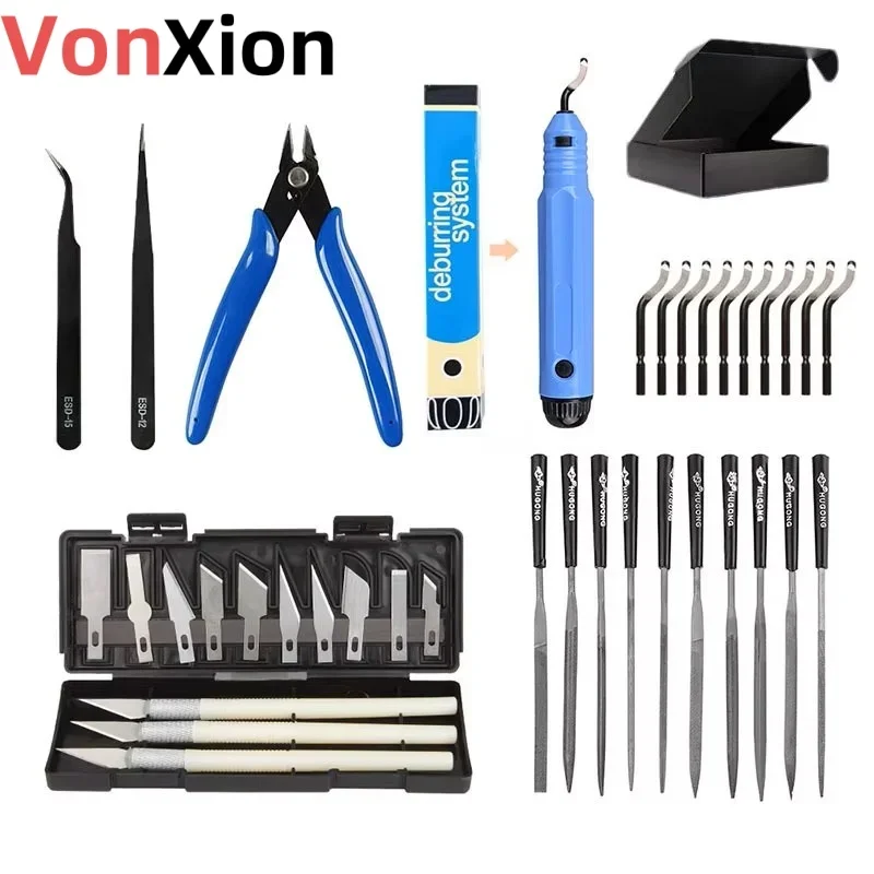 

Vonxion 1 KIT 38 Pcs 3D Model Grinding Tool Kit Deburring Engraving Knife Carving Tool DIY Aluminum Alloy 3D Print Tool Kit