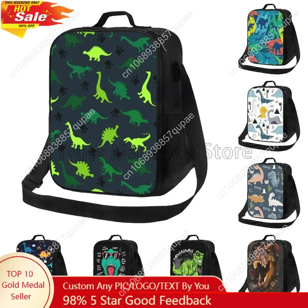 

Cartoon Dinosaur Insulated Lunch Bag for Kids Boys Girls Portable Thermal Bento Food Bag Oxford Cooler Tote Bags for School Work