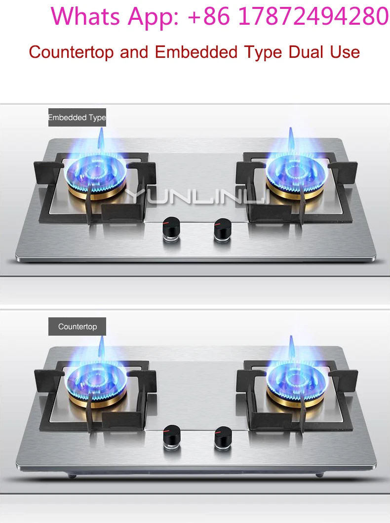 Stove Built-in Cooktop Stove Hob Embedded Dual Use Cooker Stainless Steel Double-burner  Furnace