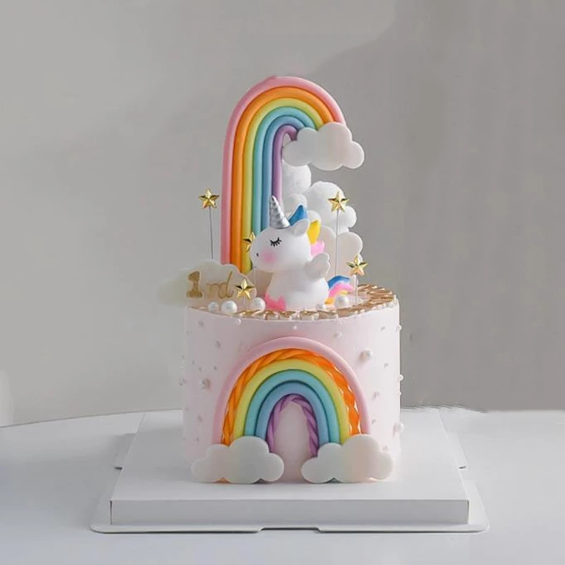Niedlicher Einhorn-Kuchenaufsatz, Regenbogen-Wolken, Sterne, Kuchen für Kinder, alles Gute zum Geburtstag, Kuchendekoration, Party-Versorgung, Geschenke für Mädchen, Babyparty