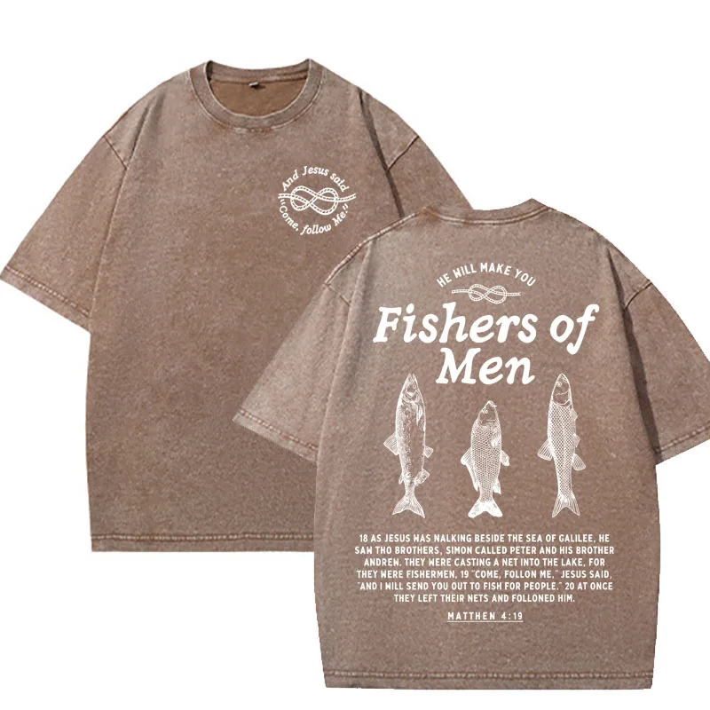 Fishers of Men Matthew 4:19 Christian T Shirt Men Women Vintage Jesus Faith Graphic Tee Cotton Short Sleeve Round Neck Tshirts