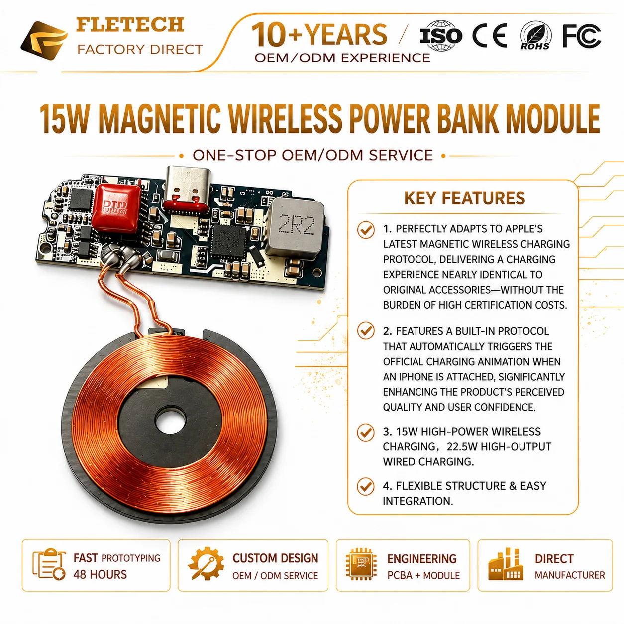 22.5W FastCharging&15W Wireless MagSafe PowerBank Module CircuitBoard Qi Wireless Charger Transmitter PCBAboard For LiPolymer
