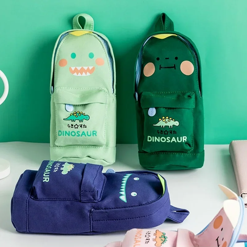 Imagem -02 - Kawaii Sorte Dinossauro Caneta Lápis Bolsa dos Desenhos Animados Schoolbag Forma Organizador de Armazenamento Bolsa para Canetas Papelaria