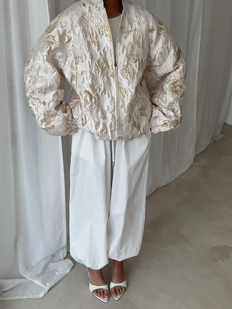 Weißgoldene Jacquard-Blumen-Bo – Women'S Fashion Bomber Jacket Bewertung und Preis
