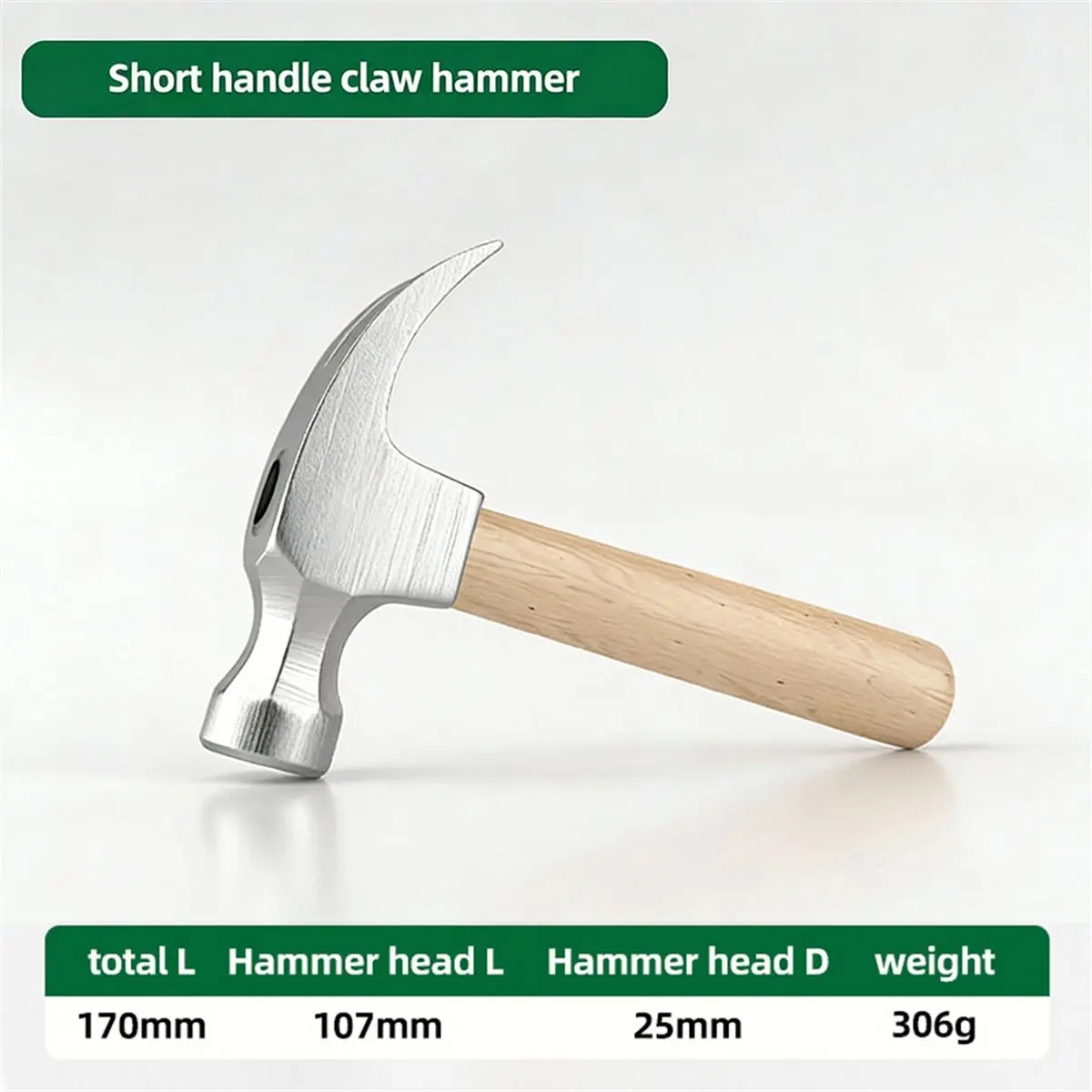 Hammer Claw Hammer with Wood Handle and High-Carbon Steel Hammer Head Octagonal Hammer for House & DIY A