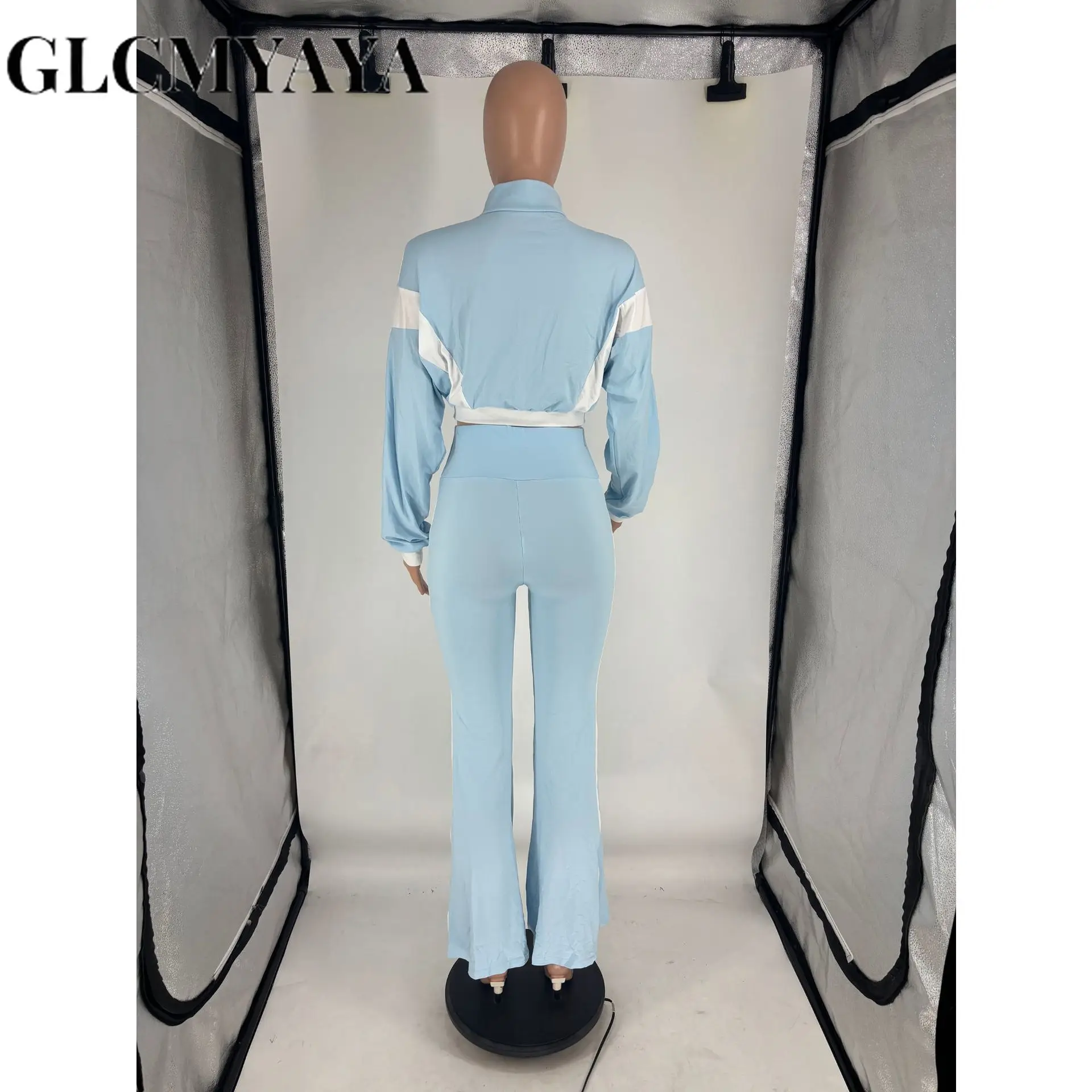 طقم نسائي رياضي مرقع من GLCMYAYA جاكيت بأكمام طويلة وسراويل رياضية واسعة الساق 2025 بدلة رياضية للياقة البدنية طقم مكون من قطعتين #6