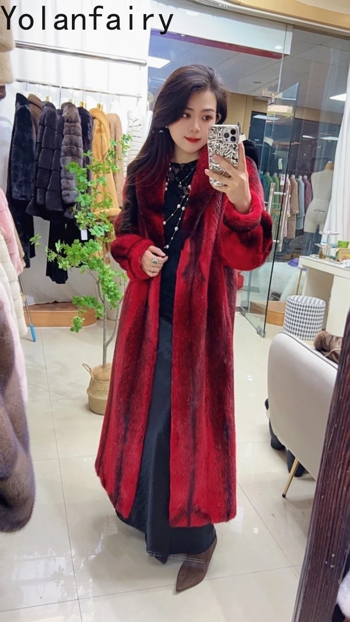 YOLANFAIRY الفاخرة الشتاء الراقية الصليب فرو منك سترات للنساء أنيقة الطبيعية معطف فرو المنك الكامل امرأة 120 سنتيمتر معاطف طويلة