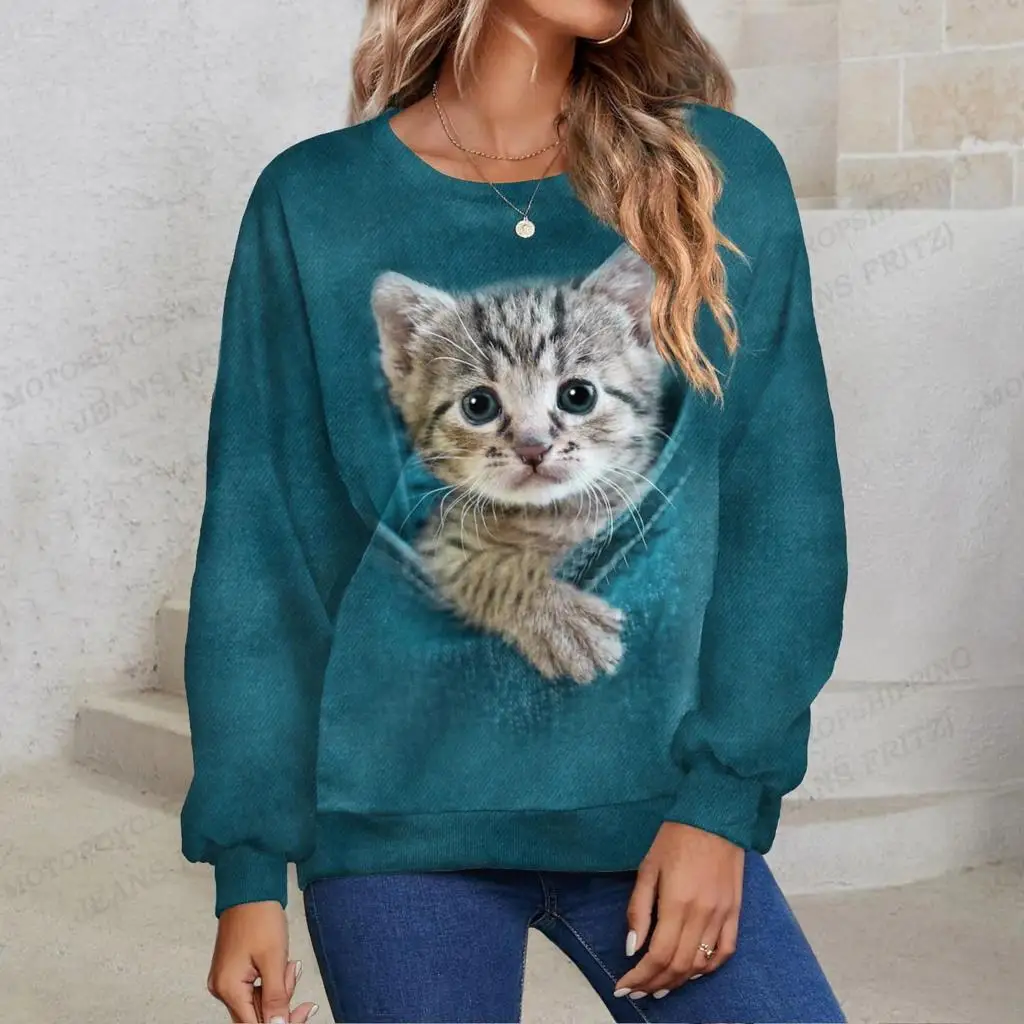 Lovely Dog Hoodie Women Fashion Sweatshirt Girl Coats Animal Cat Hoodie Women\'s Clothing Kawaii Pullovers Y2K Falls Round Neck