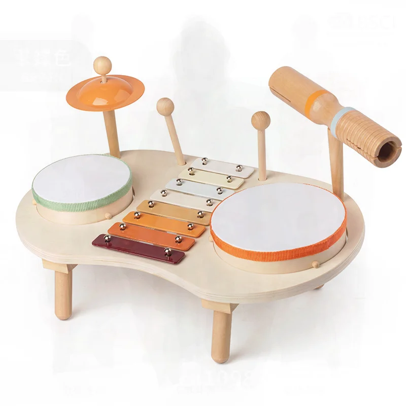 어린이를 위한 다기능 나무 음악 테이블 - 아기 어린이 드럼 노크 오르프 타악기 교육용 음악 장난감