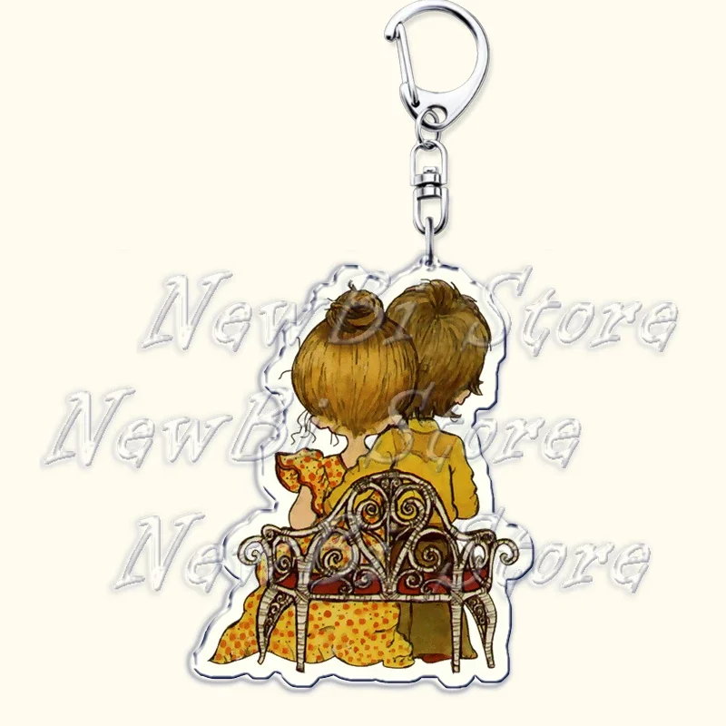 Retro Art Vintage LOVE Girls Boy Keychains for Accessories Bag Flower Illustration Pendant Key Chain Keyring Jewelry Fans Gifts