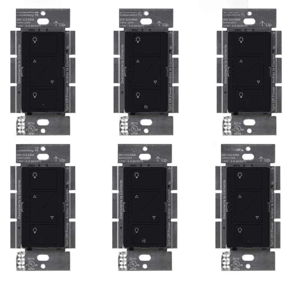 

home.Caseta Smart Lighting Dimmer Switch for Wall and Ceiling Lights | PD-6WCL-BL | Black (6-Pack)